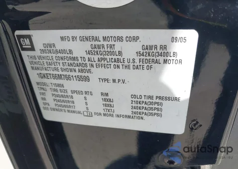 2006 GMC Envoy Xl Denali z USA, uszkodzony, nr VIN 1GKET66M766115599